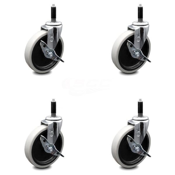 Service Caster 5 Inch Thermoplastic Wheel 7/8 Inch Expanding Stem Caster with Brakes, 4PK SCC-EX05S510-TPRS-SLB-78-4 - main